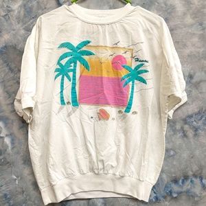 VTG Hawaii Sunset Top Size M White Banded Sleeves and Bottom Stanley Michaels